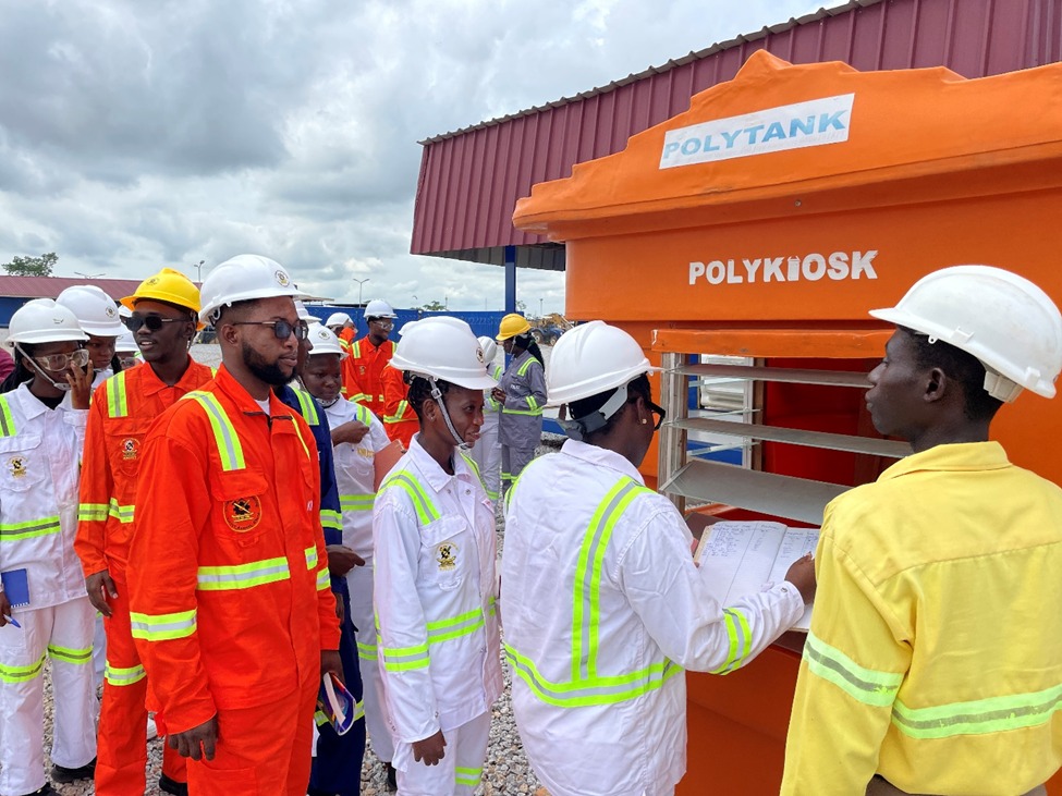 Students at the Security post of Genser Energy Ghana Limited Anwomaso Branch and Meeting Station